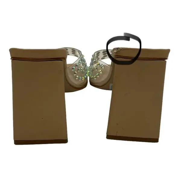 Schutz Lizah Nude Clear Rhinestone High Heel Sandals - 6.5 - Picture 7 of 13